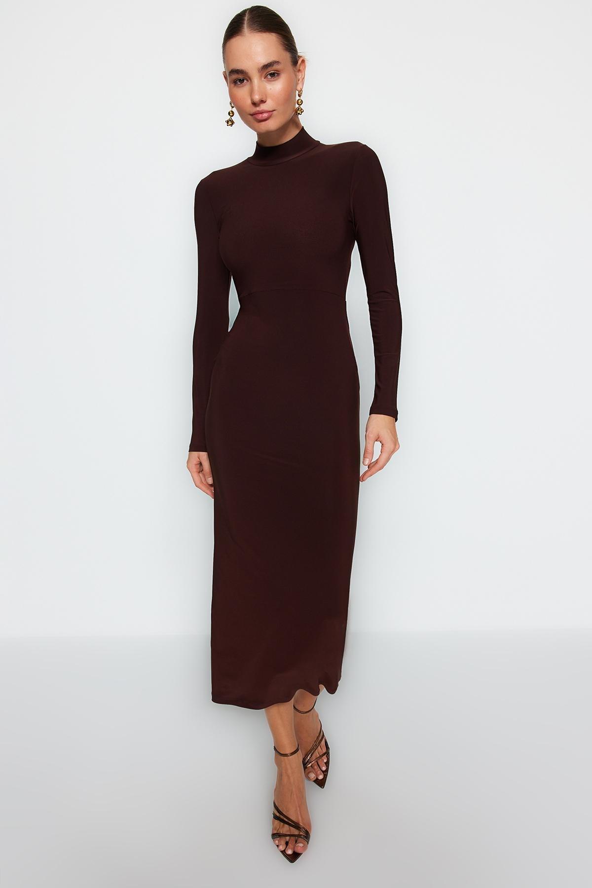 Stand-Up Collar Ribbed Bodycon Maxi, , large image number 0