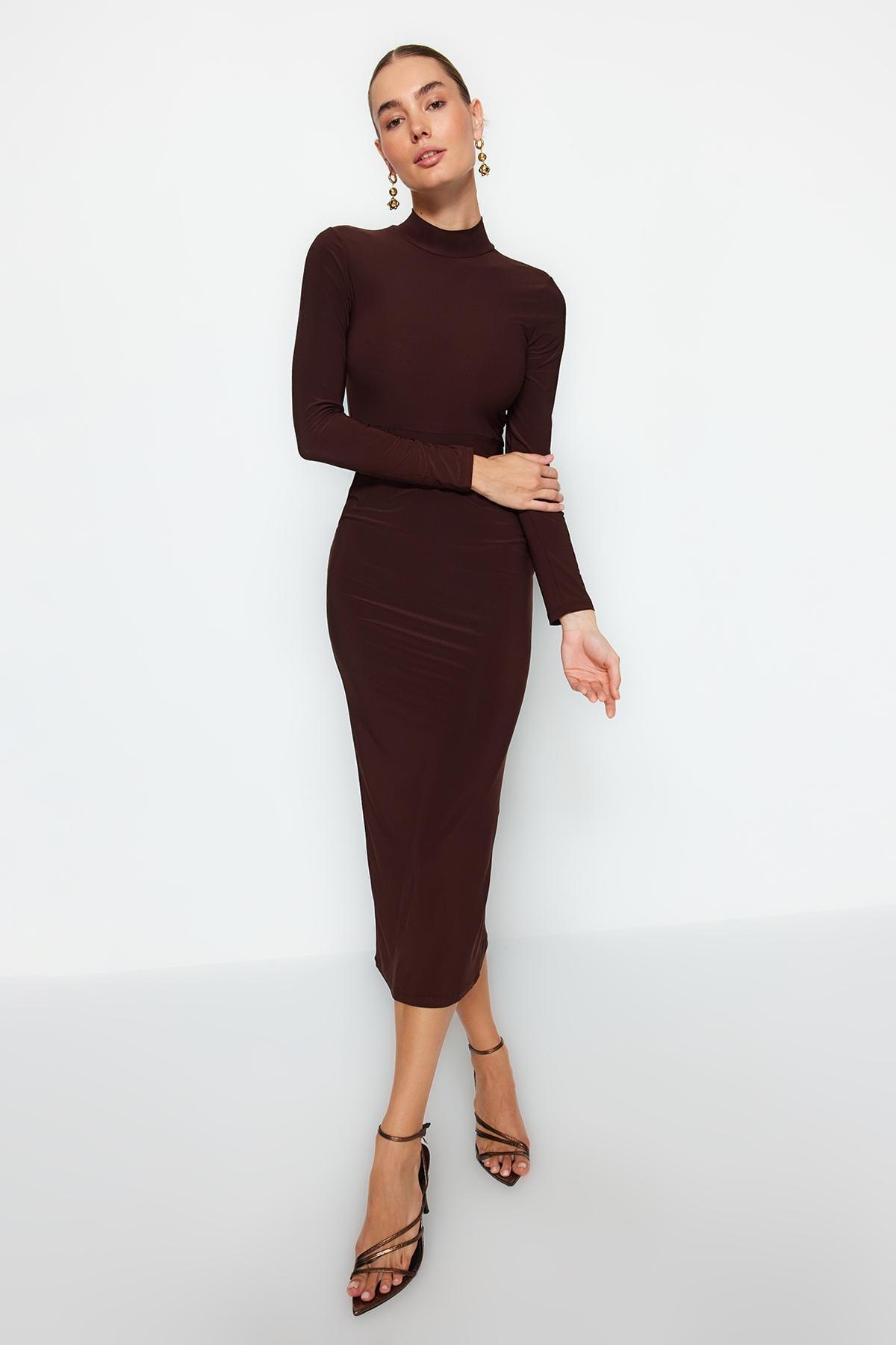Stand-Up Collar Ribbed Bodycon Maxi, , large image number 1