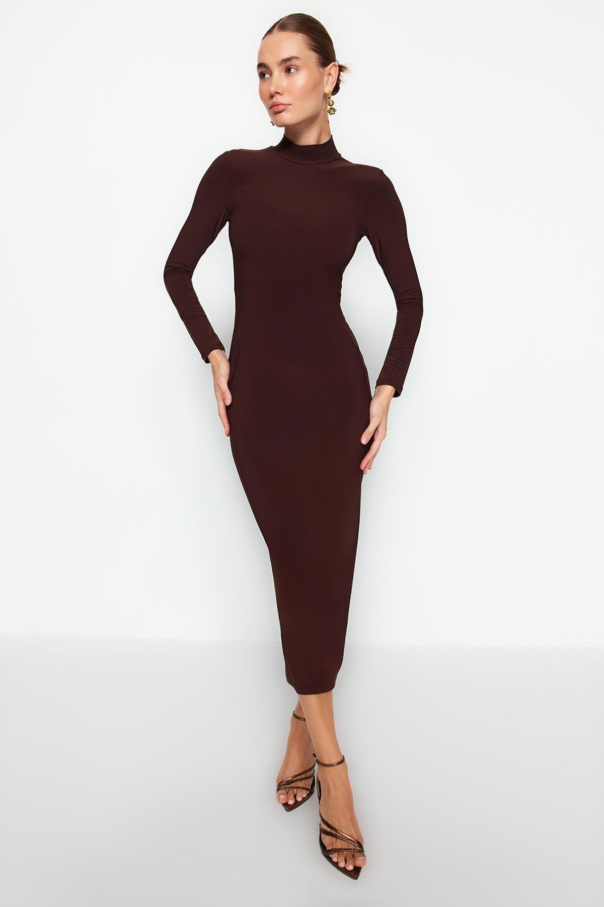 Stand-Up Collar Ribbed Bodycon Maxi, , large image number 2