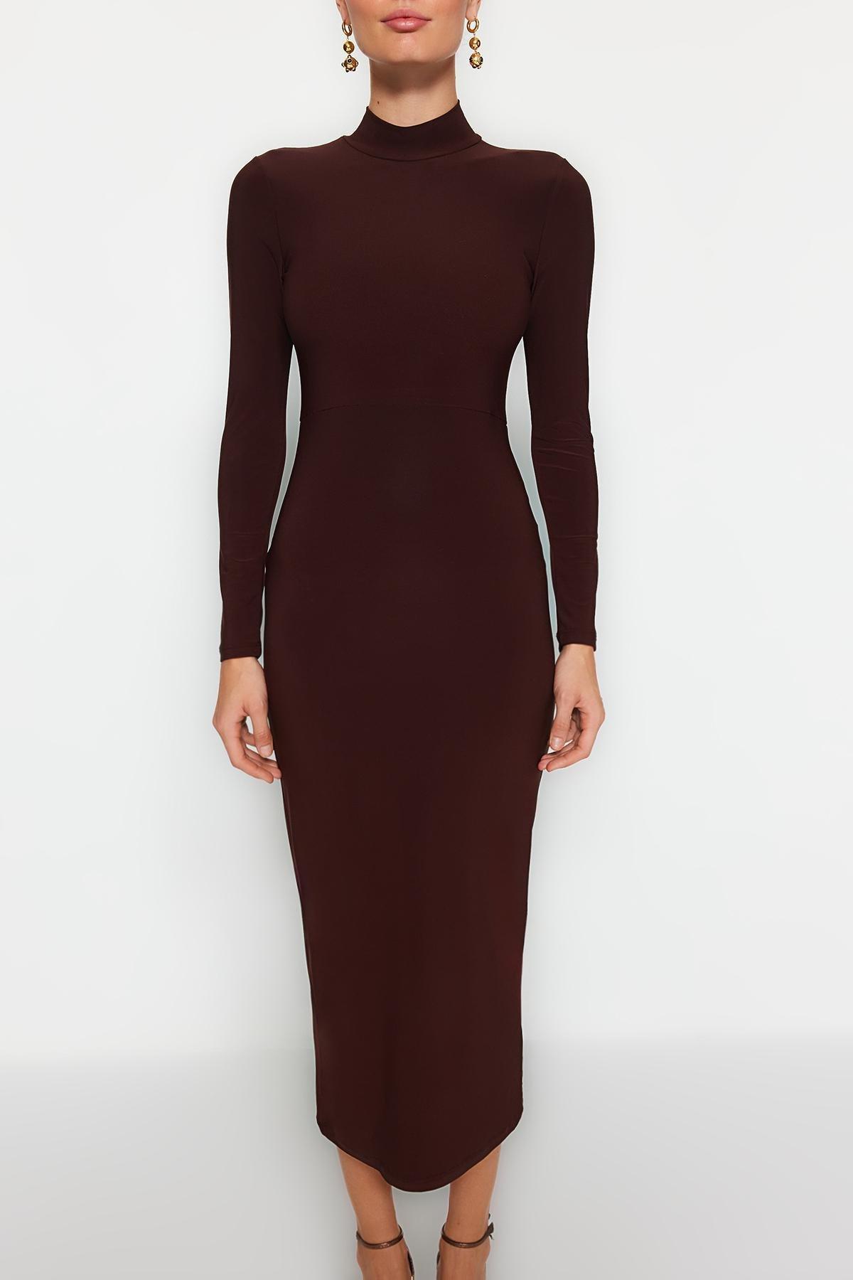 Stand-Up Collar Ribbed Bodycon Maxi, , large image number 3