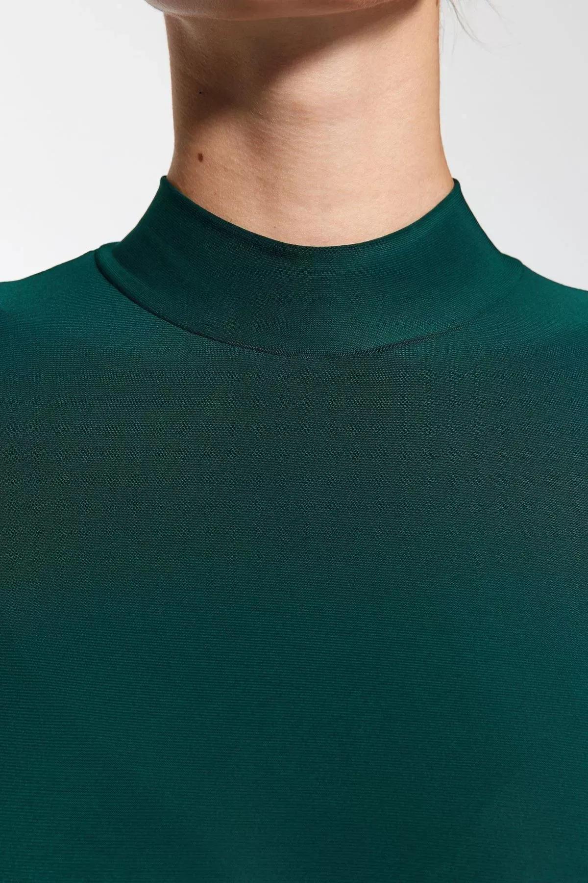 Green Stand-Up Collar Knitted Maxi Dress, , large image number 4