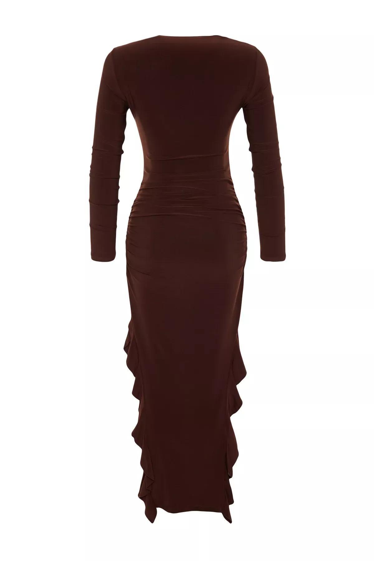 Trendyol - Brown Flared Stretch Knitted Maxi Dress