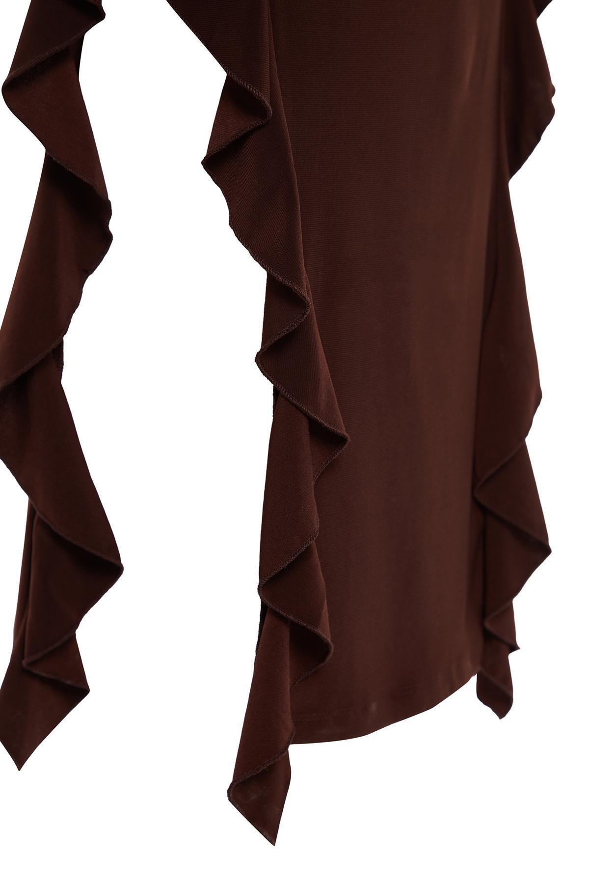 Brown Flared Stretch Knitted Maxi Dress, , large image number 7