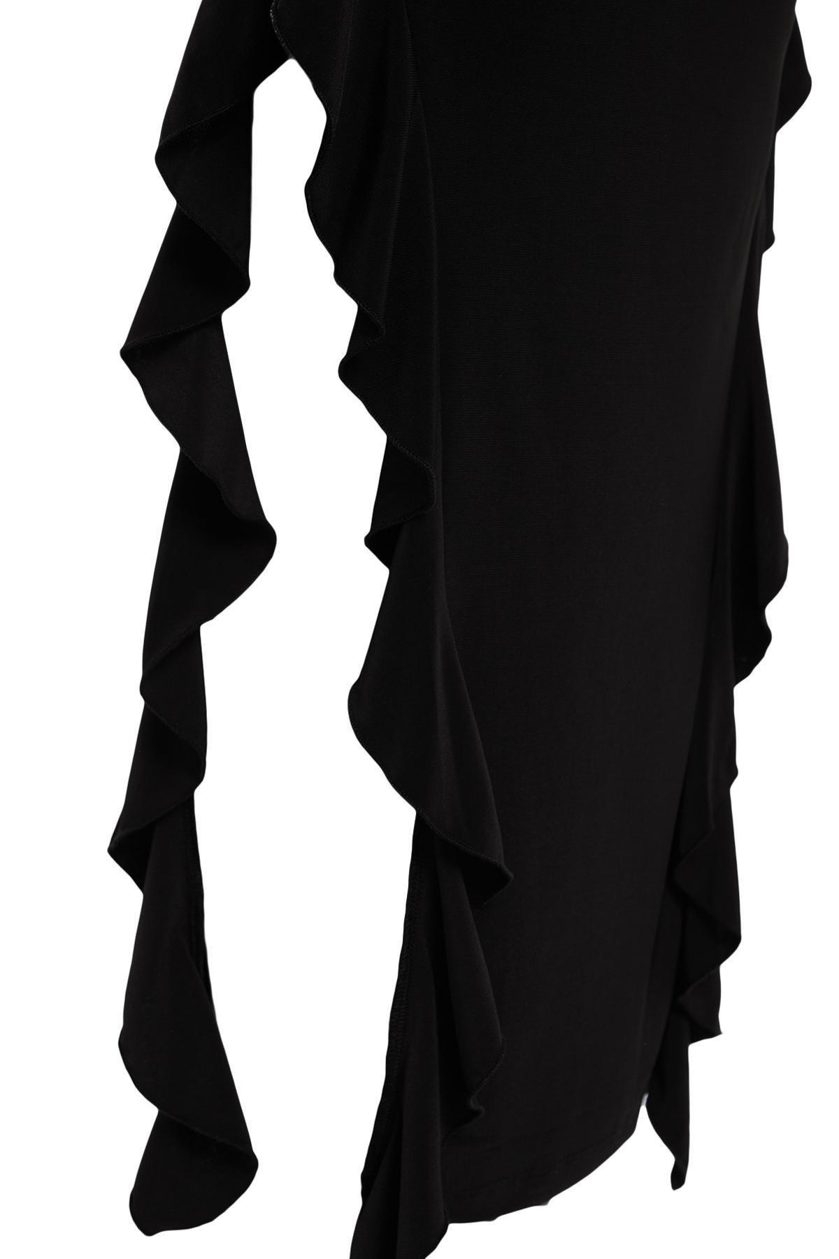 Black Flared Stretch Knitted Maxi Dress, , large image number 6