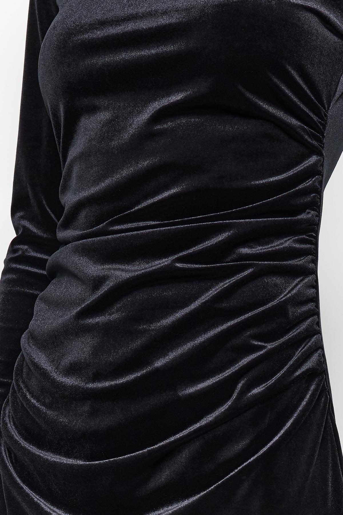 Black Velvet Pleated Flexible Maxi Dress, , large image number 4