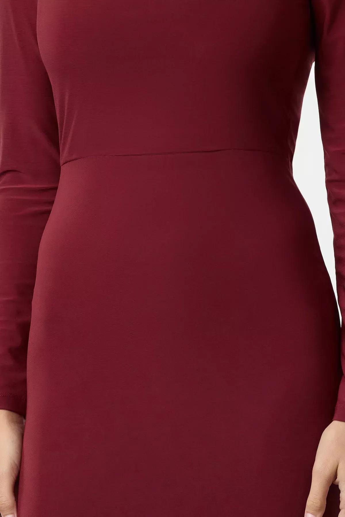 Burgundy Maxi Flounced Square Neck Knitted Dress, Burgundy, medium