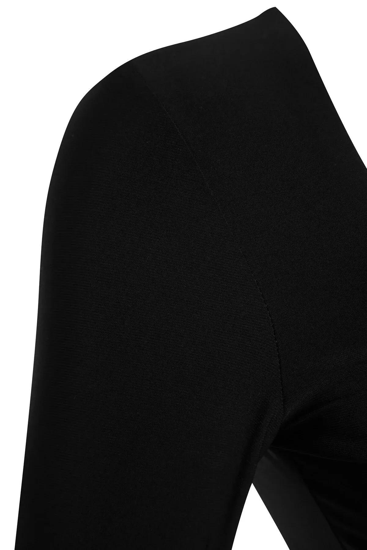 Black Ruffles Square Neckline Knit Dress, BLACK, large image number 8