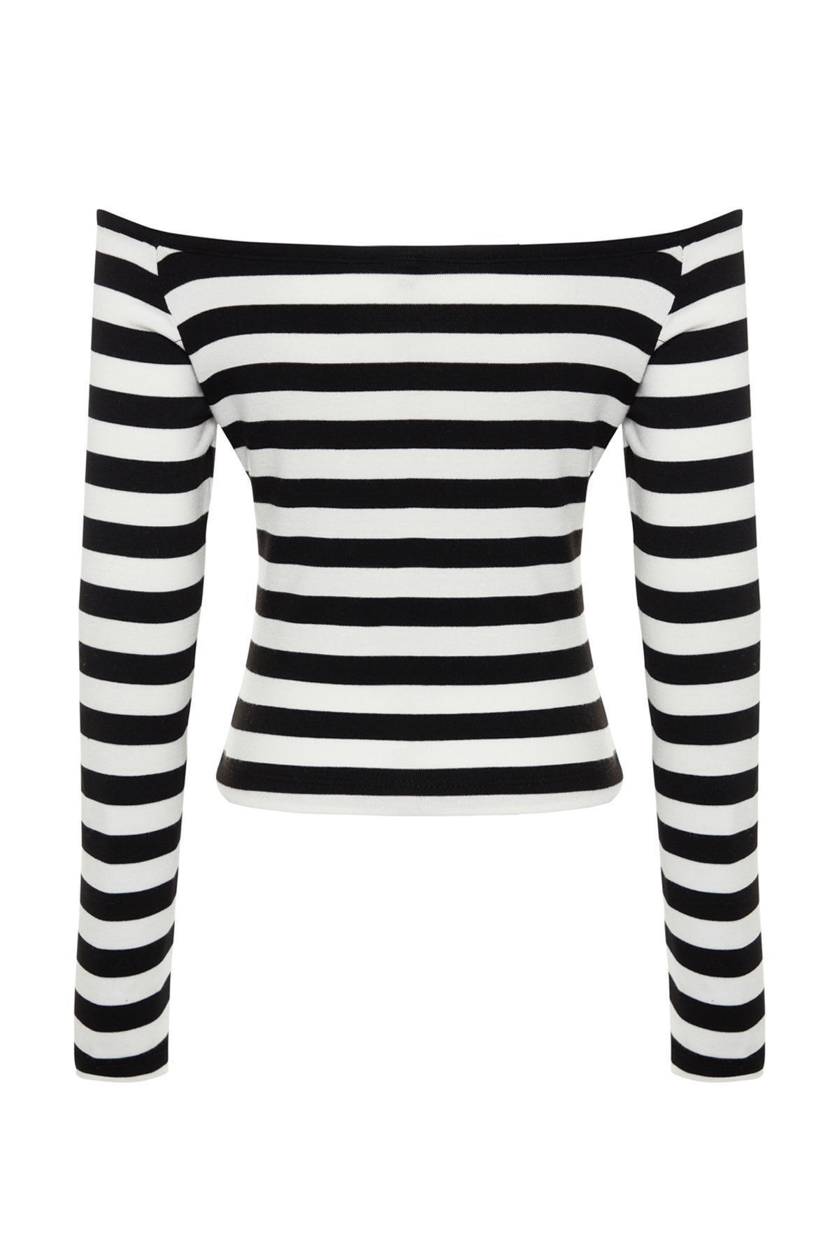 Black Slip-On Elastic Knitted Blouse, BLACK, large image number 6