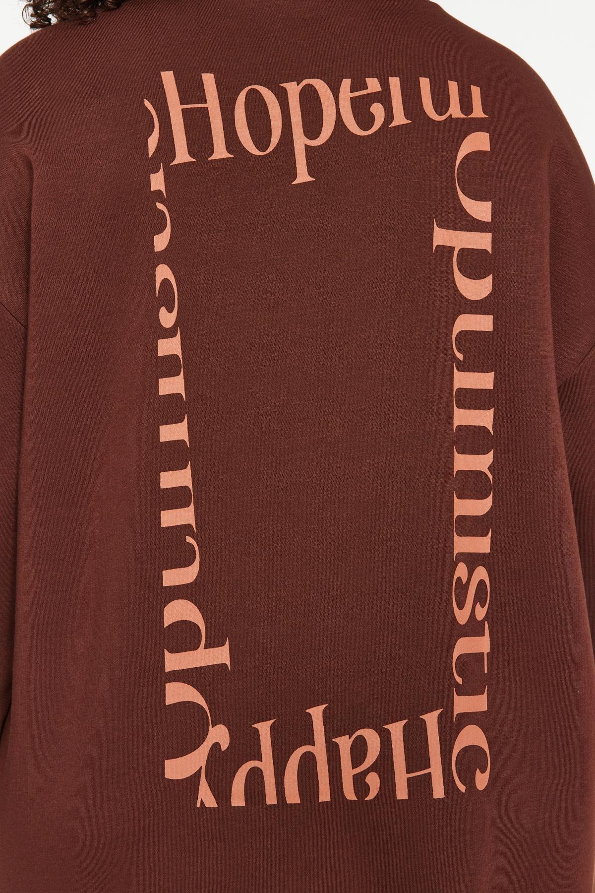 Trendyol - Brown Printed Knitted Fleeced Sweatshirt