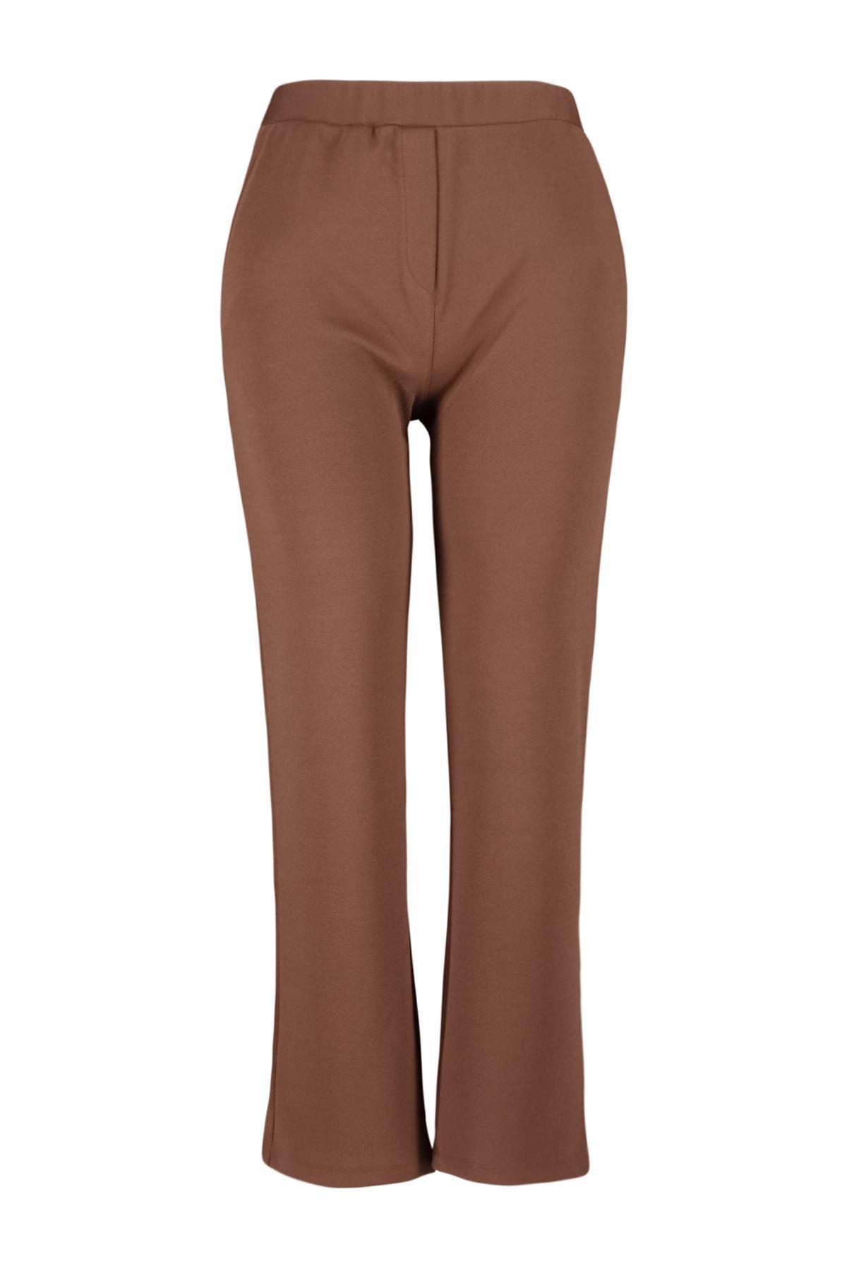 Trendyol - Brown High Waist Crepe Knitted Pants