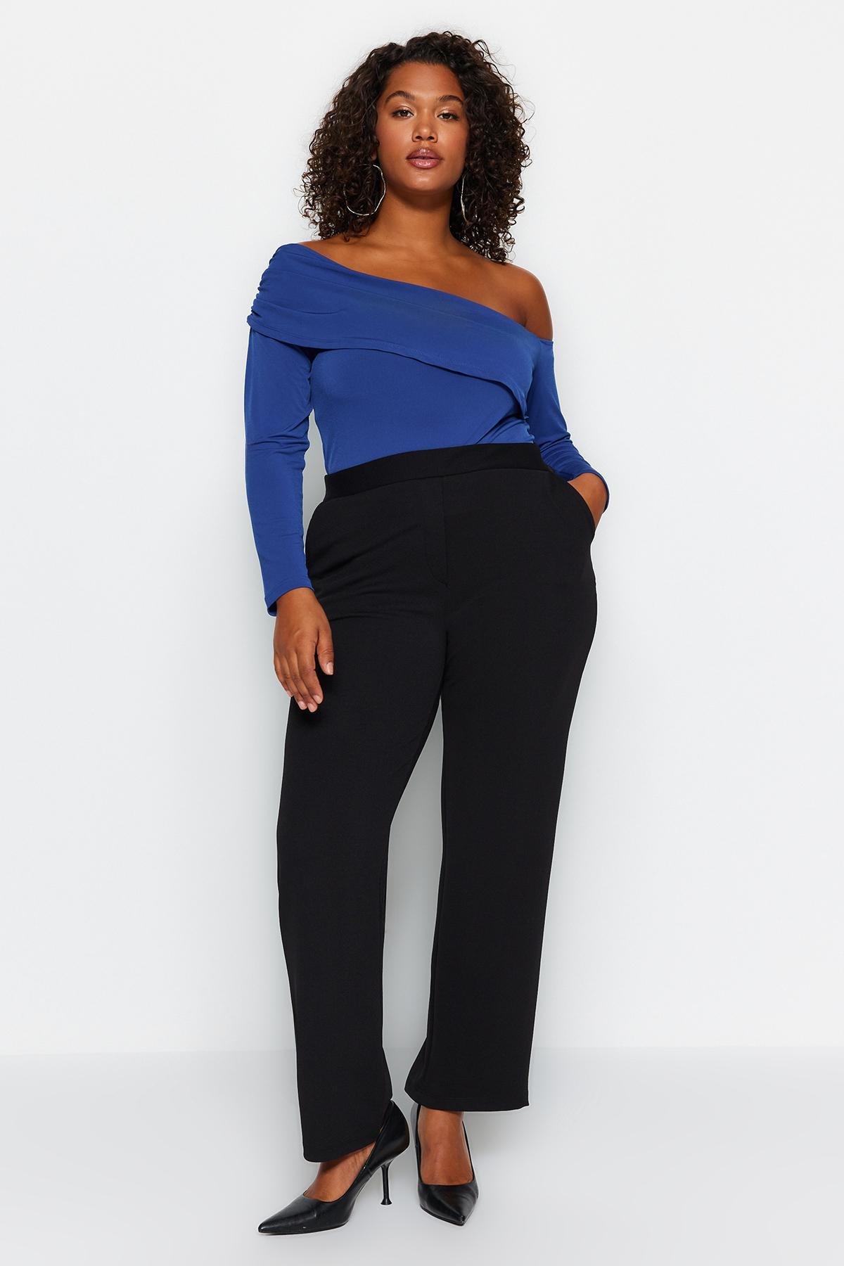 Black High Waist Crepe Knitted Pants, , large image number 0