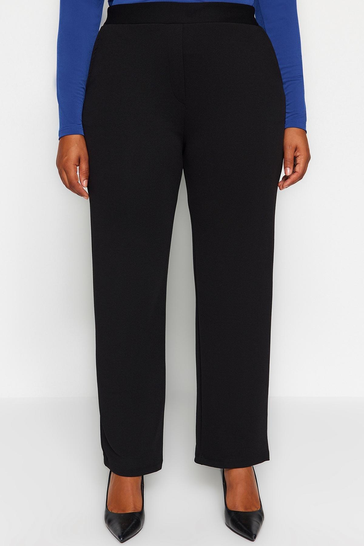 Black High Waist Crepe Knitted Pants, , large image number 3