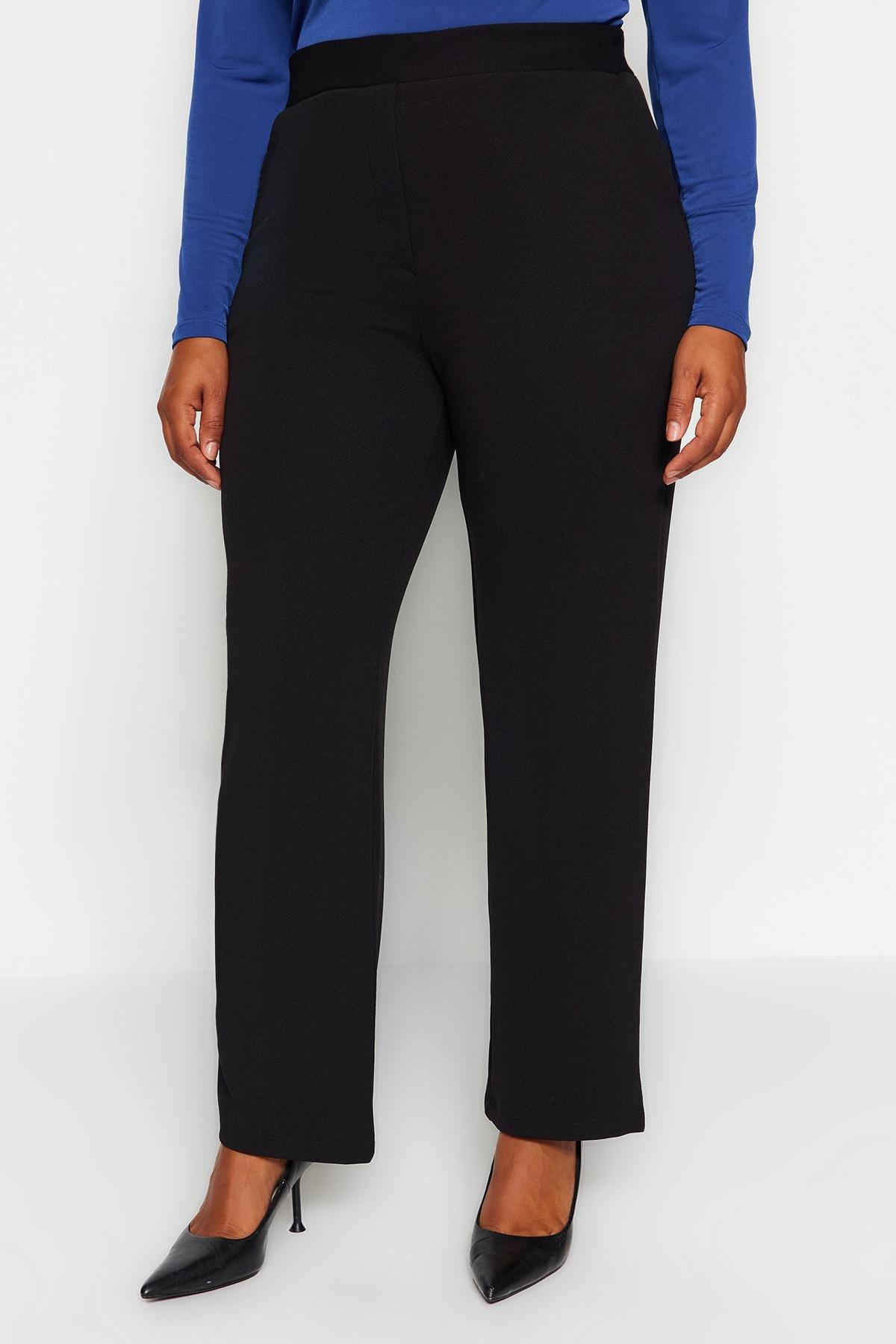 Black High Waist Crepe Knitted Pants, , large image number 4