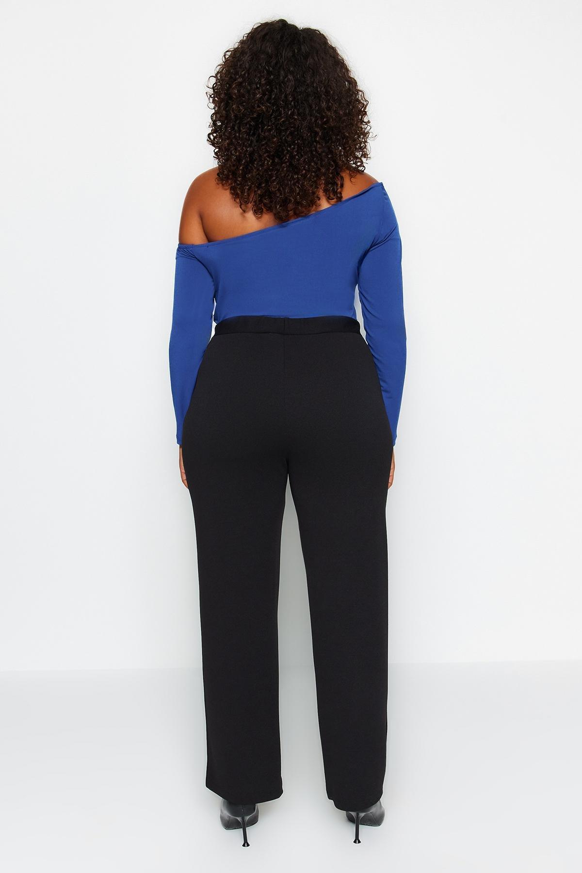 Black High Waist Crepe Knitted Pants, , large image number 5