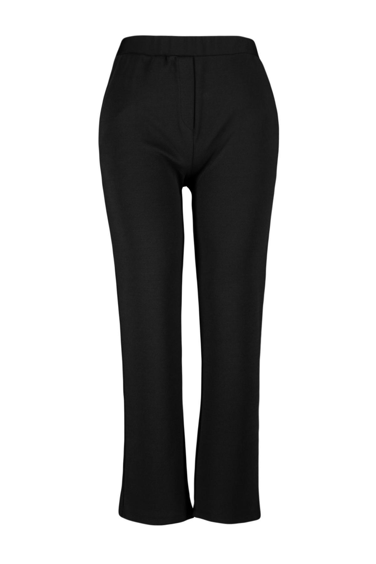 Black High Waist Crepe Knitted Pants, , large image number 6