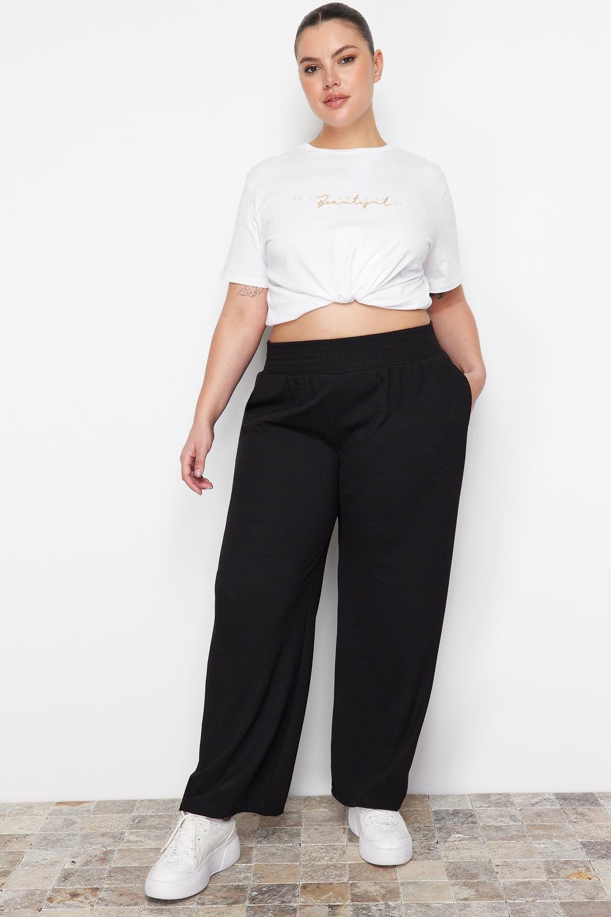 Black High Waist Knitted Trousers, , large image number 0
