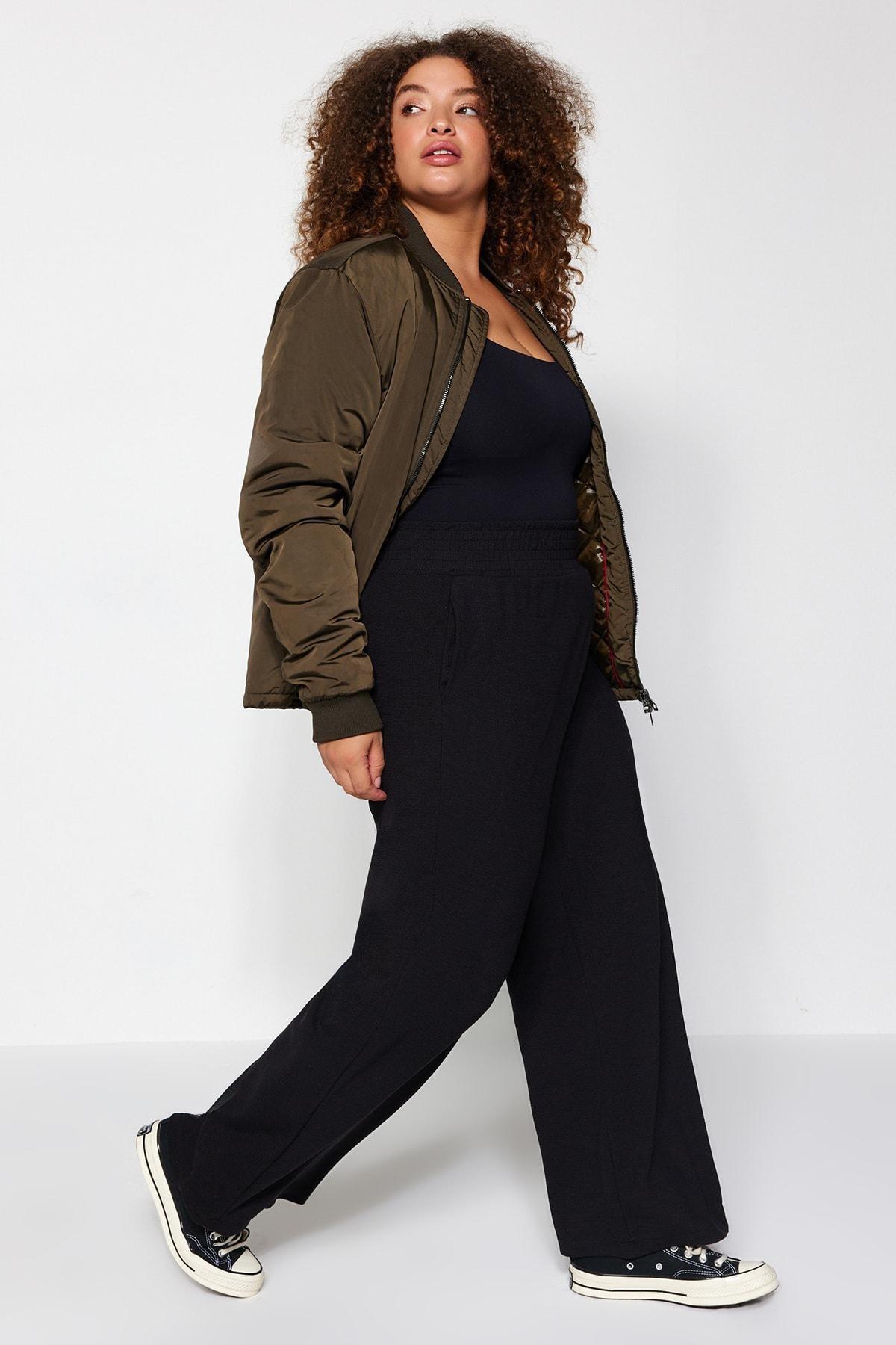 Black High Waist Knitted Trousers, , large image number 1