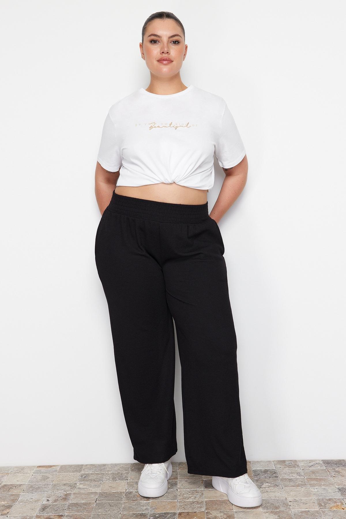 Black High Waist Knitted Trousers, , large image number 2