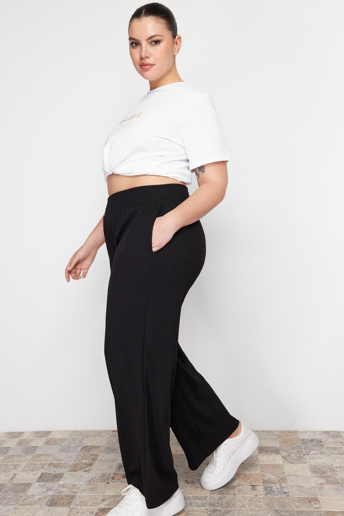 Black High Waist Knitted Trousers, , large image number 3