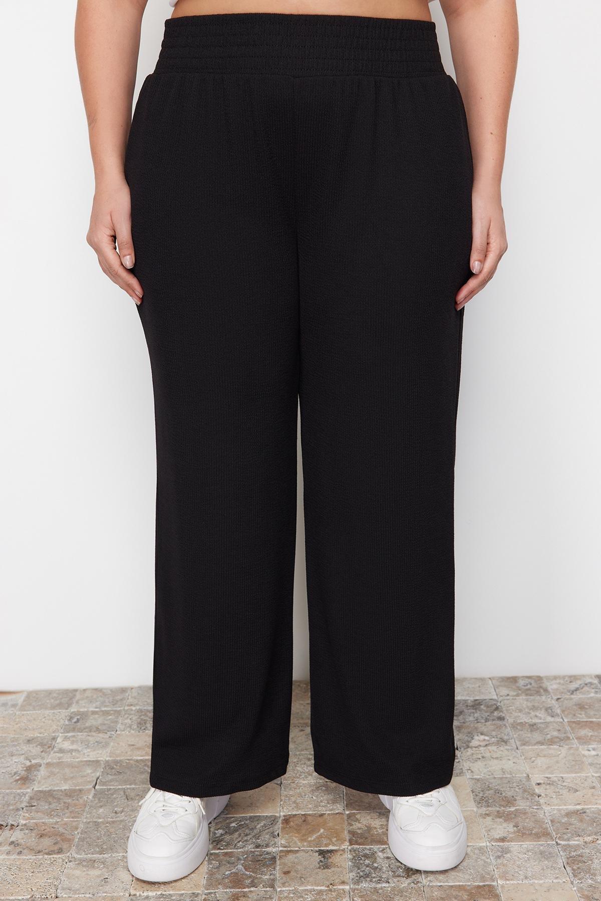 Black High Waist Knitted Trousers, , large image number 4