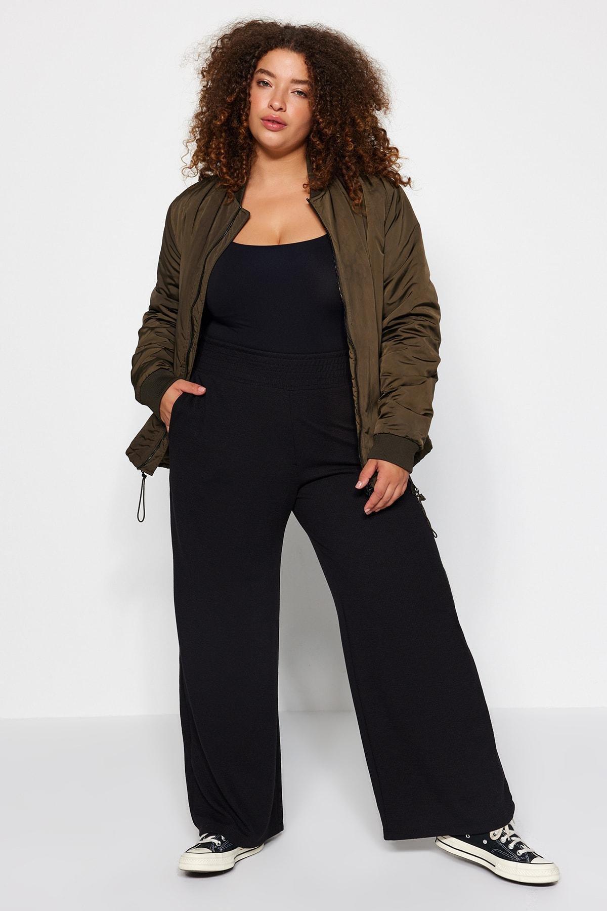 Black High Waist Knitted Trousers, , large image number 6