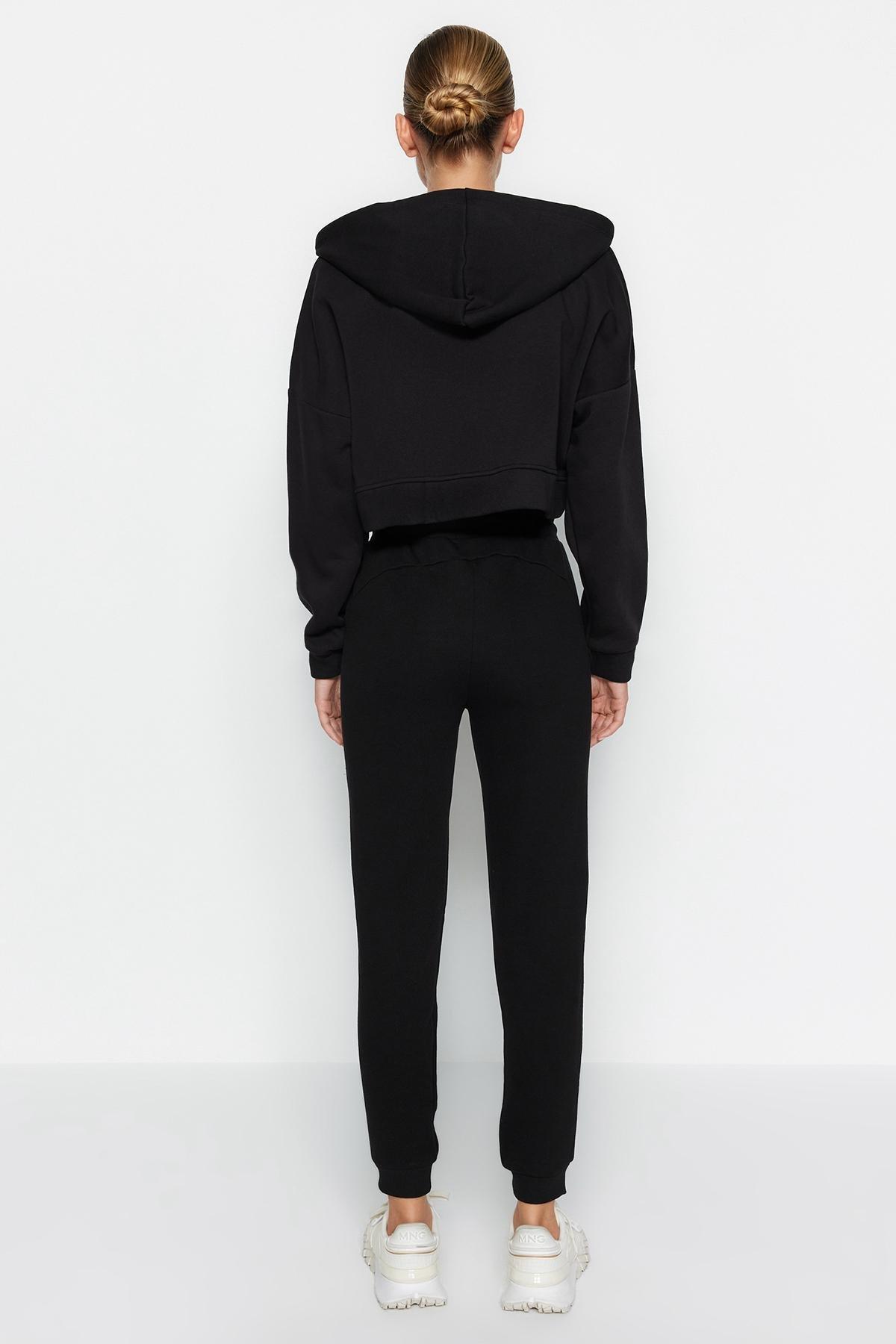 Black Stitching Detail Thick Knitted Sweatpants, BLACK, large image number 6