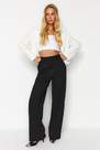 Trendyol - Black Striped Straight High Waist Knitted Pants
