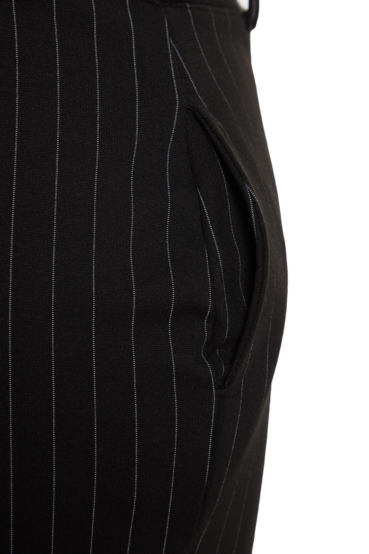 Black Striped Straight High Waist Knitted Pants, , large image number 7