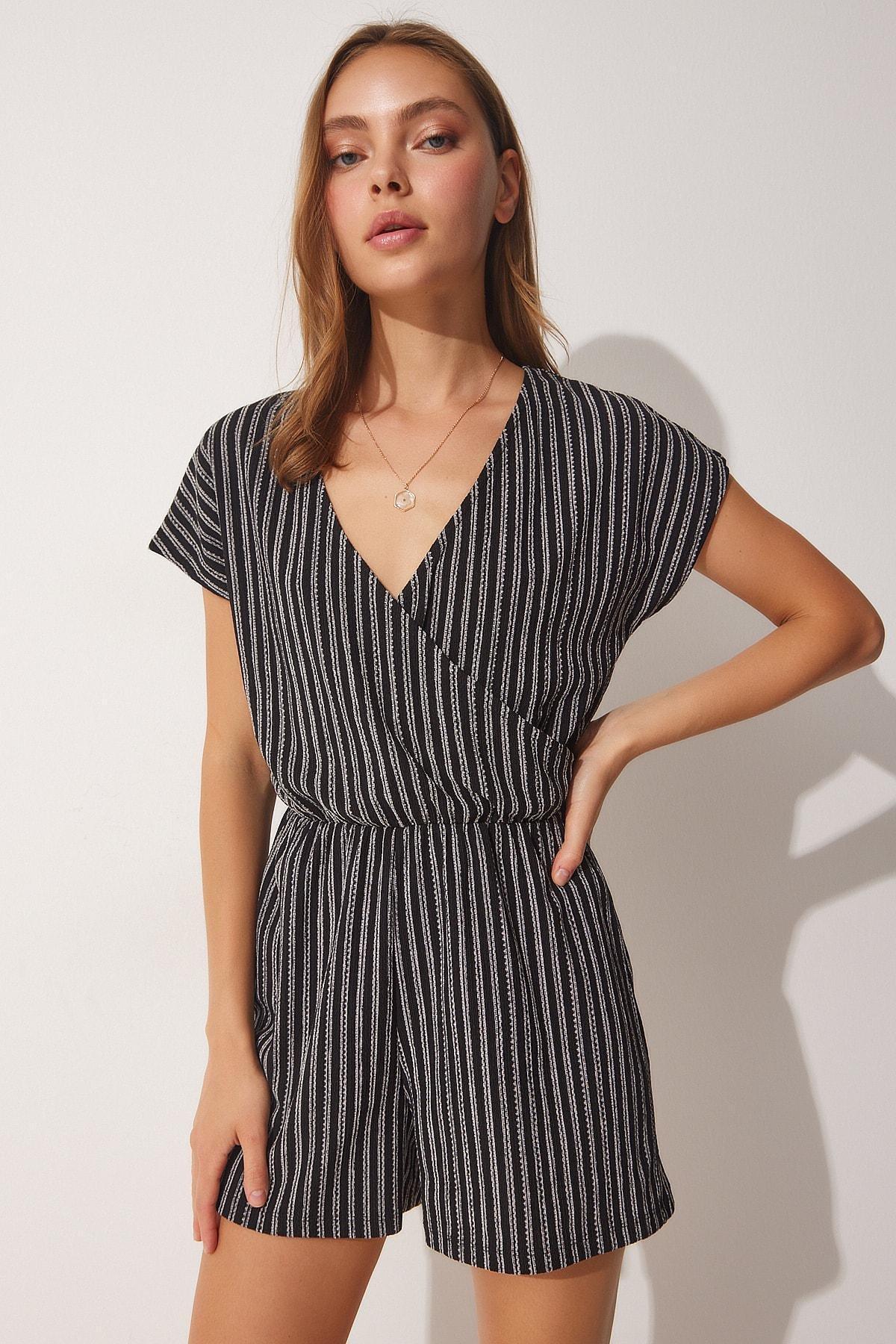 Black Wrap Over Collar Knitted Jumpsuit, BLACK, large image number 0