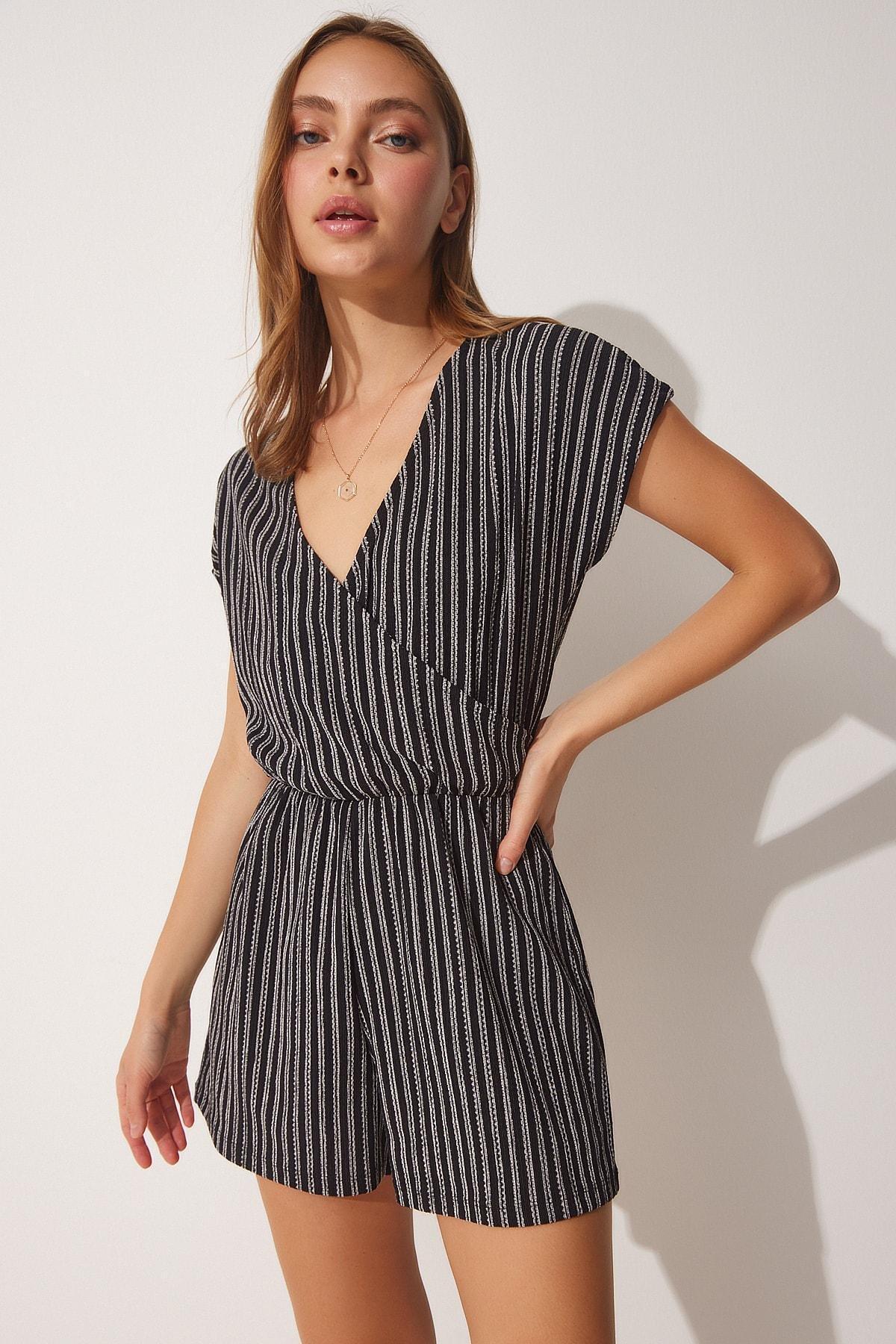 Black Wrap Over Collar Knitted Jumpsuit, BLACK, large image number 1