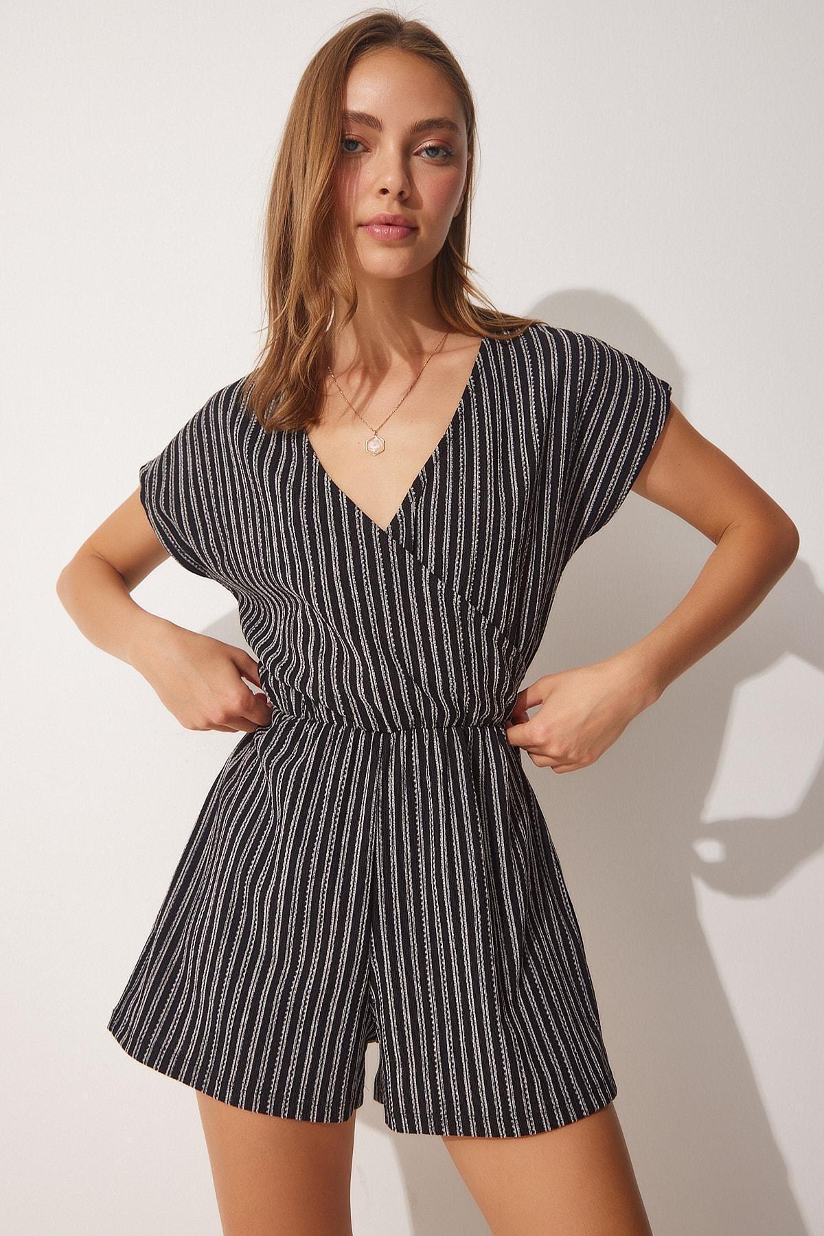 Black Wrap Over Collar Knitted Jumpsuit, BLACK, large image number 2