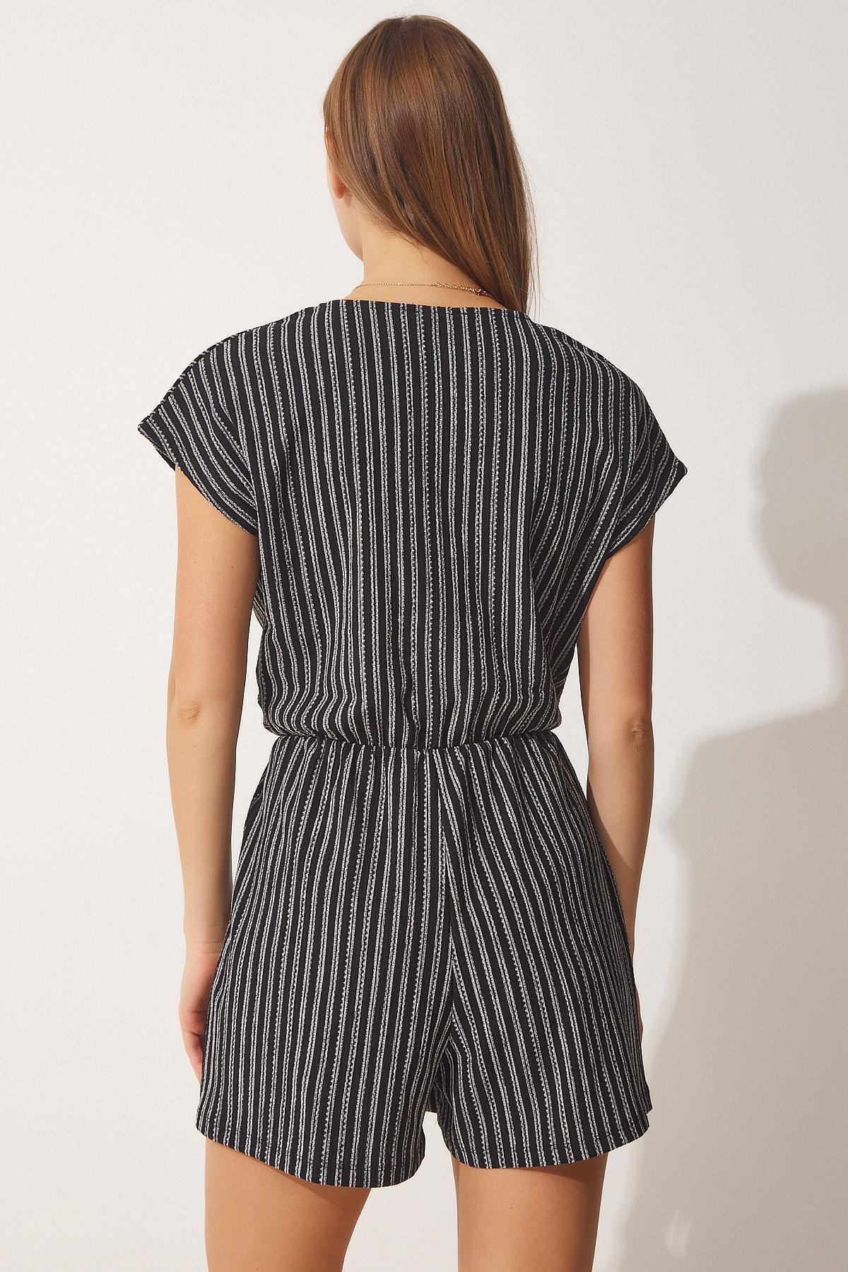 Black Wrap Over Collar Knitted Jumpsuit, BLACK, large image number 3