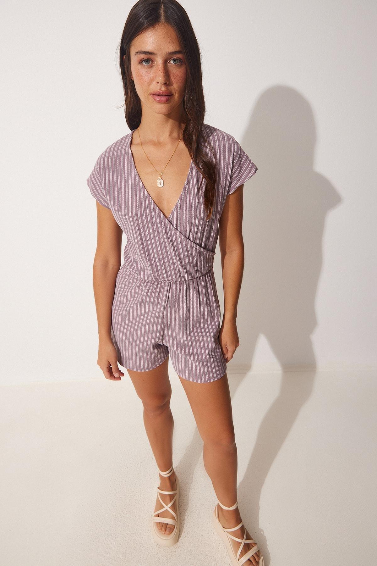 Purple Wrap Over Collar Knitted Jumpsuit, Lilac, large image number 0