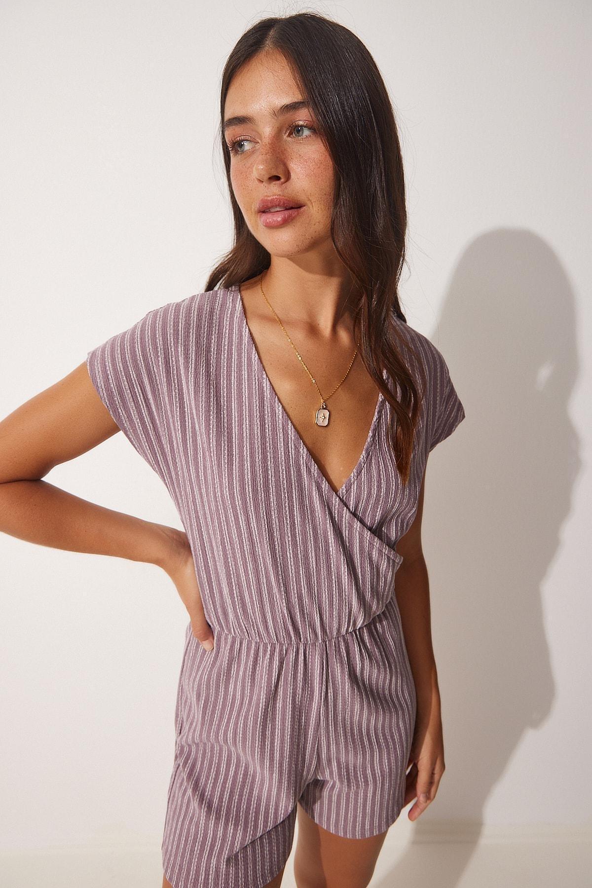 Purple Wrap Over Collar Knitted Jumpsuit, Lilac, large image number 2