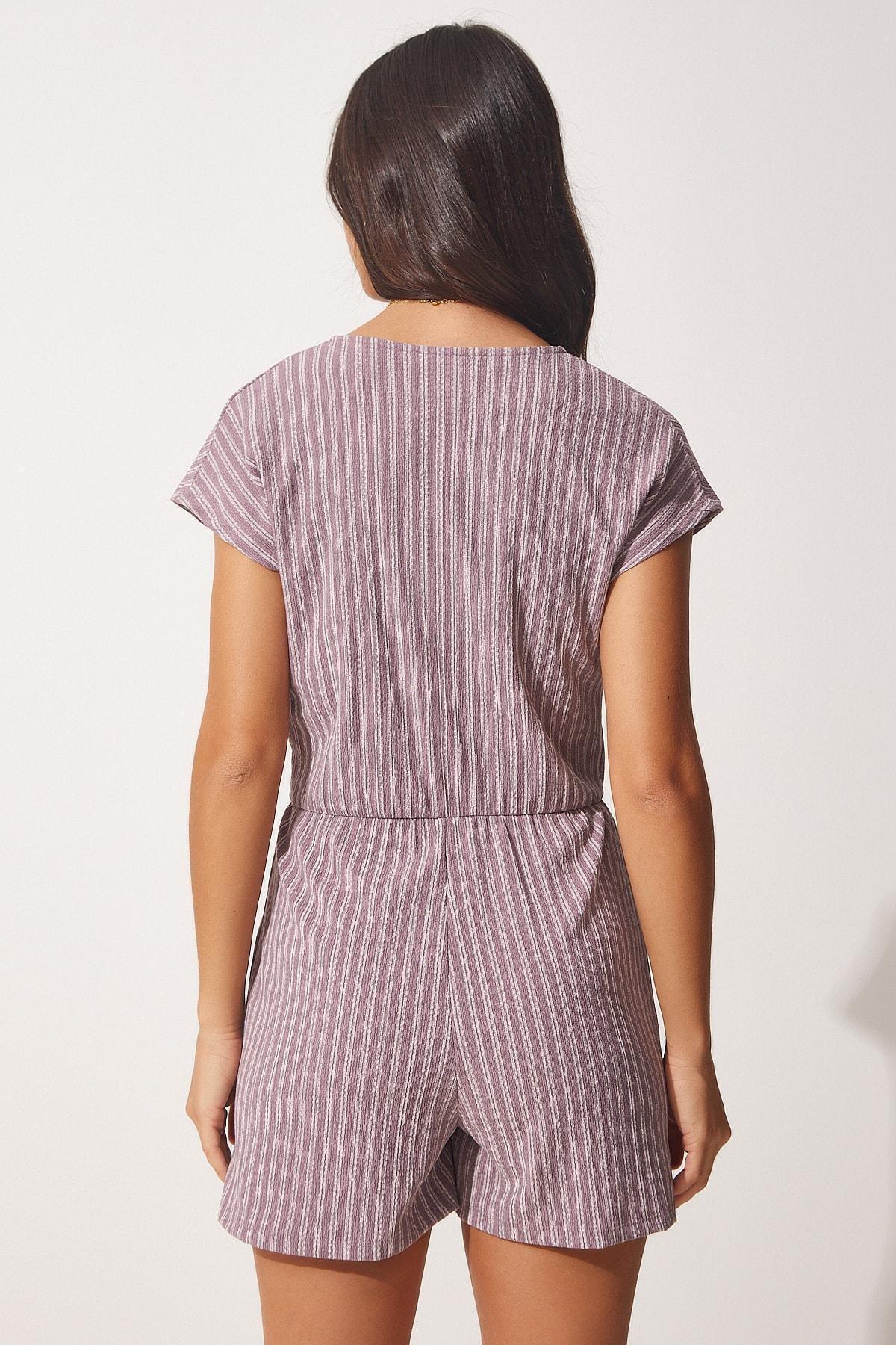 Purple Wrap Over Collar Knitted Jumpsuit, Lilac, large image number 3