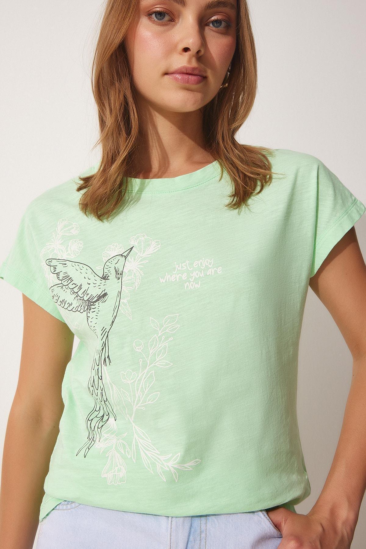 Happiness Istanbul - Green Printed Cotton T-Shirt