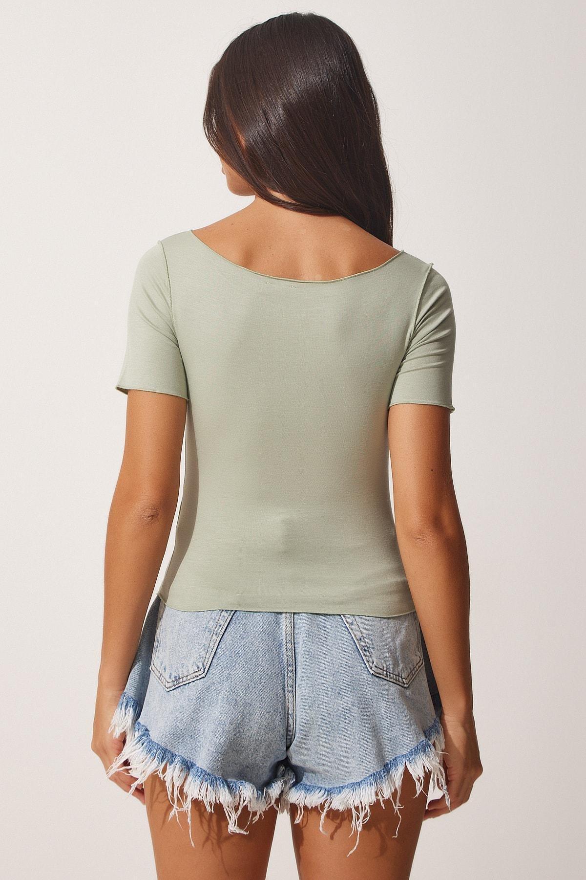 Turquoise Embroidered Knitted Viscose T-Shirt, , large image number 3
