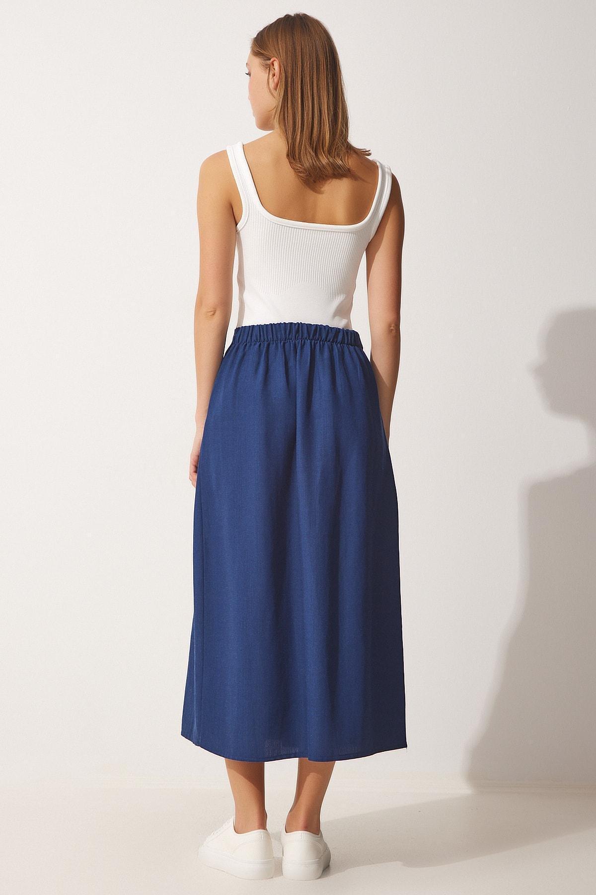 Navy Pleated Summer Linen Skirt, Navy blue, large image number 3