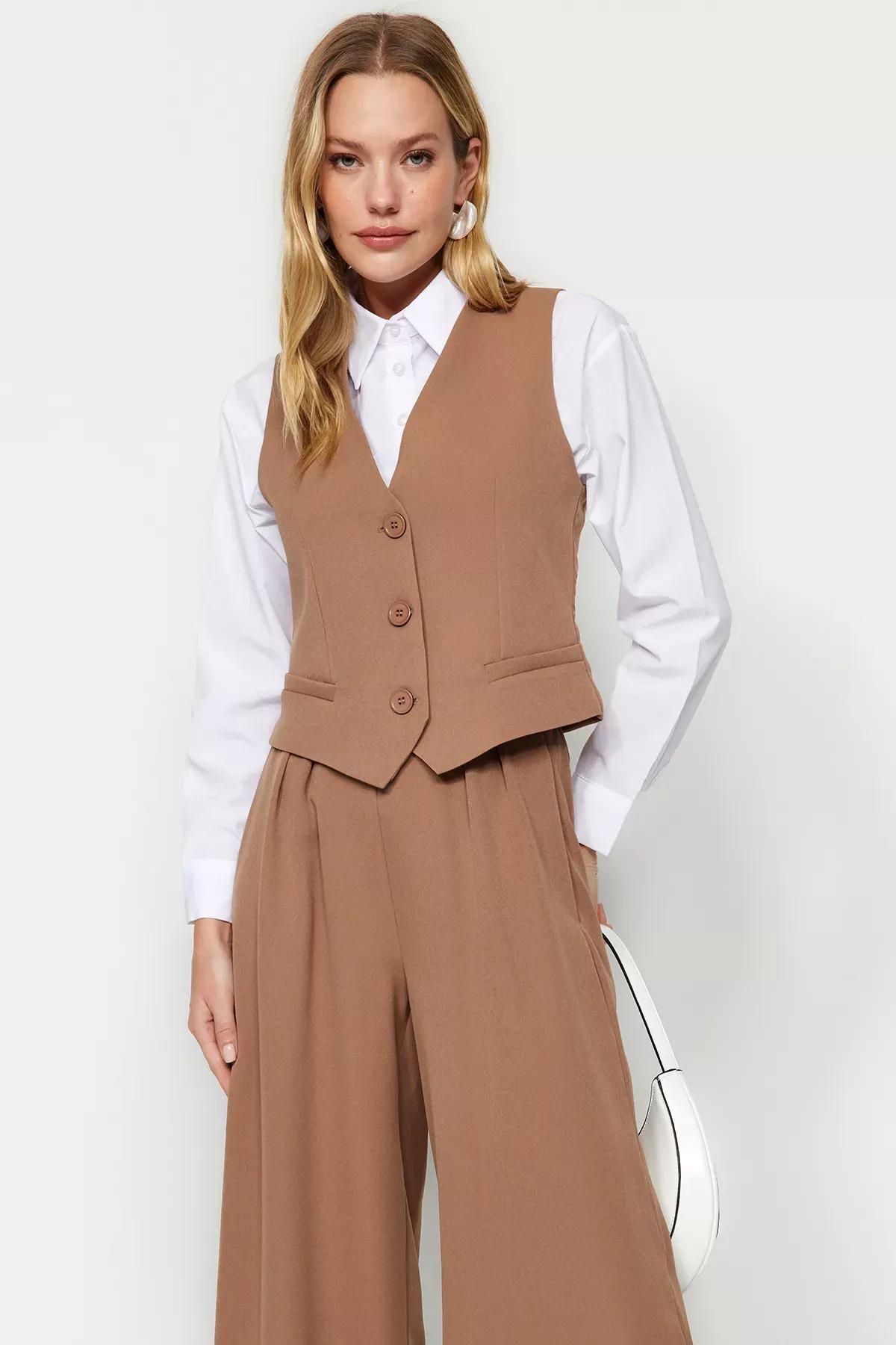 Camel Vest-Trousers Woven Two Piece Set TCTAW24US00066, , medium