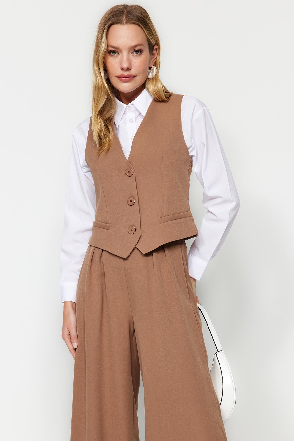 Camel Vest-Trousers Woven Two Piece Set TCTAW24US00066, , large image number 0