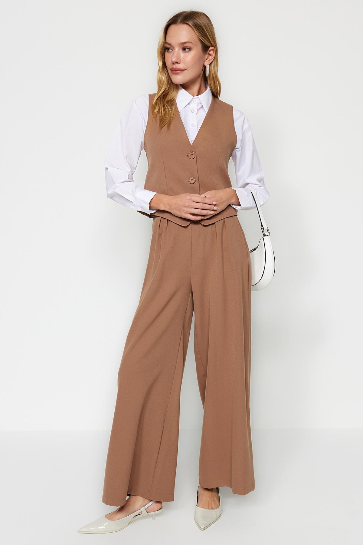 Camel Vest-Trousers Woven Two Piece Set TCTAW24US00066, , large image number 2