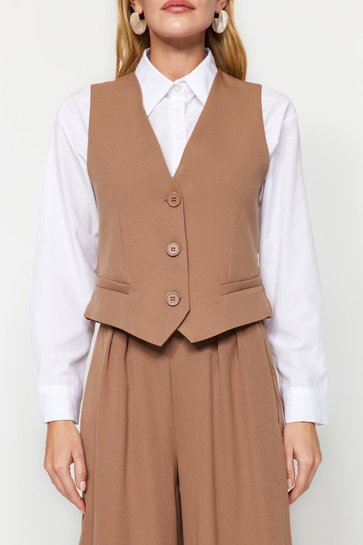 Camel Vest-Trousers Woven Two Piece Set TCTAW24US00066, , large image number 3