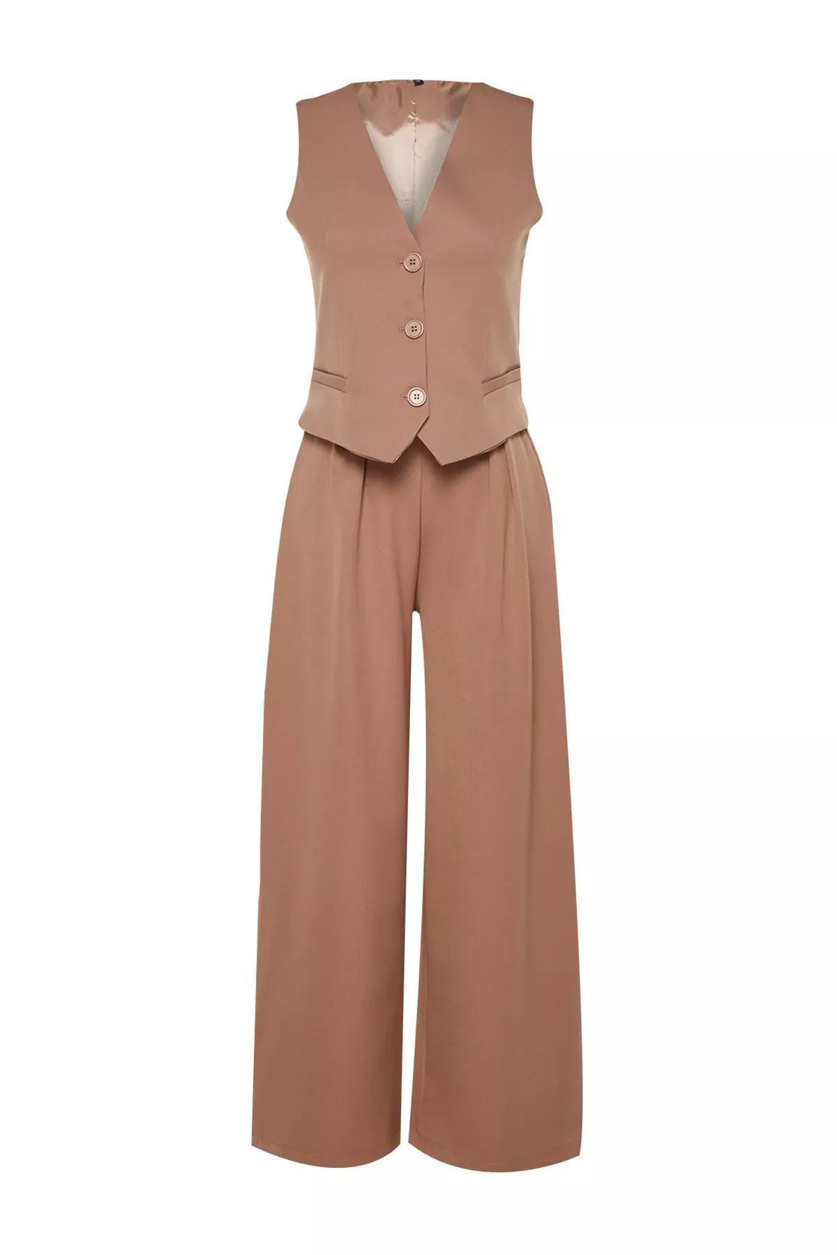 Camel Vest-Trousers Woven Two Piece Set TCTAW24US00066, , large image number 5