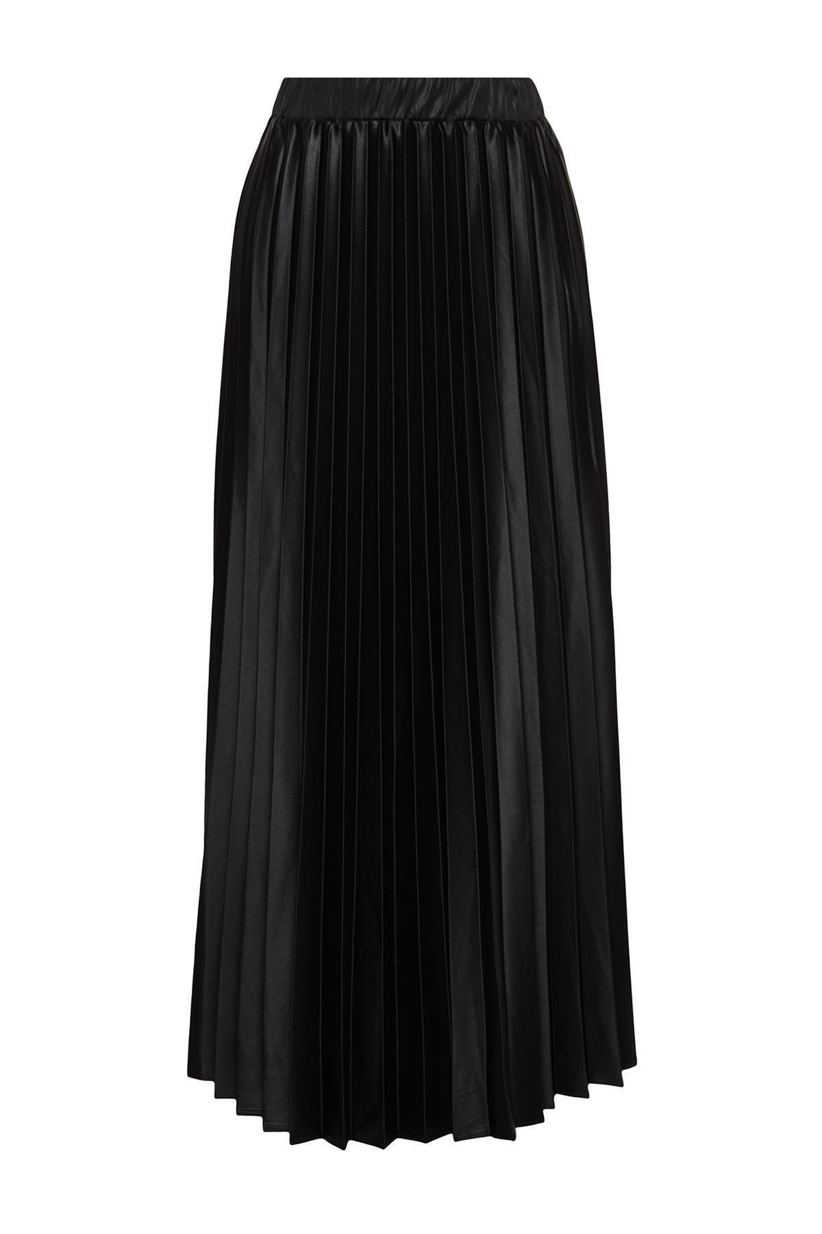 Black Pleated Woven Skirt, , large image number 5