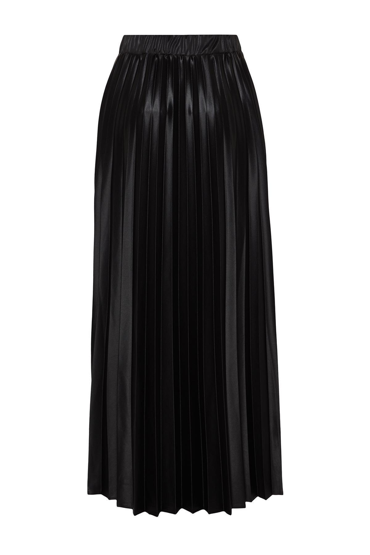 Black Pleated Woven Skirt, , large image number 7