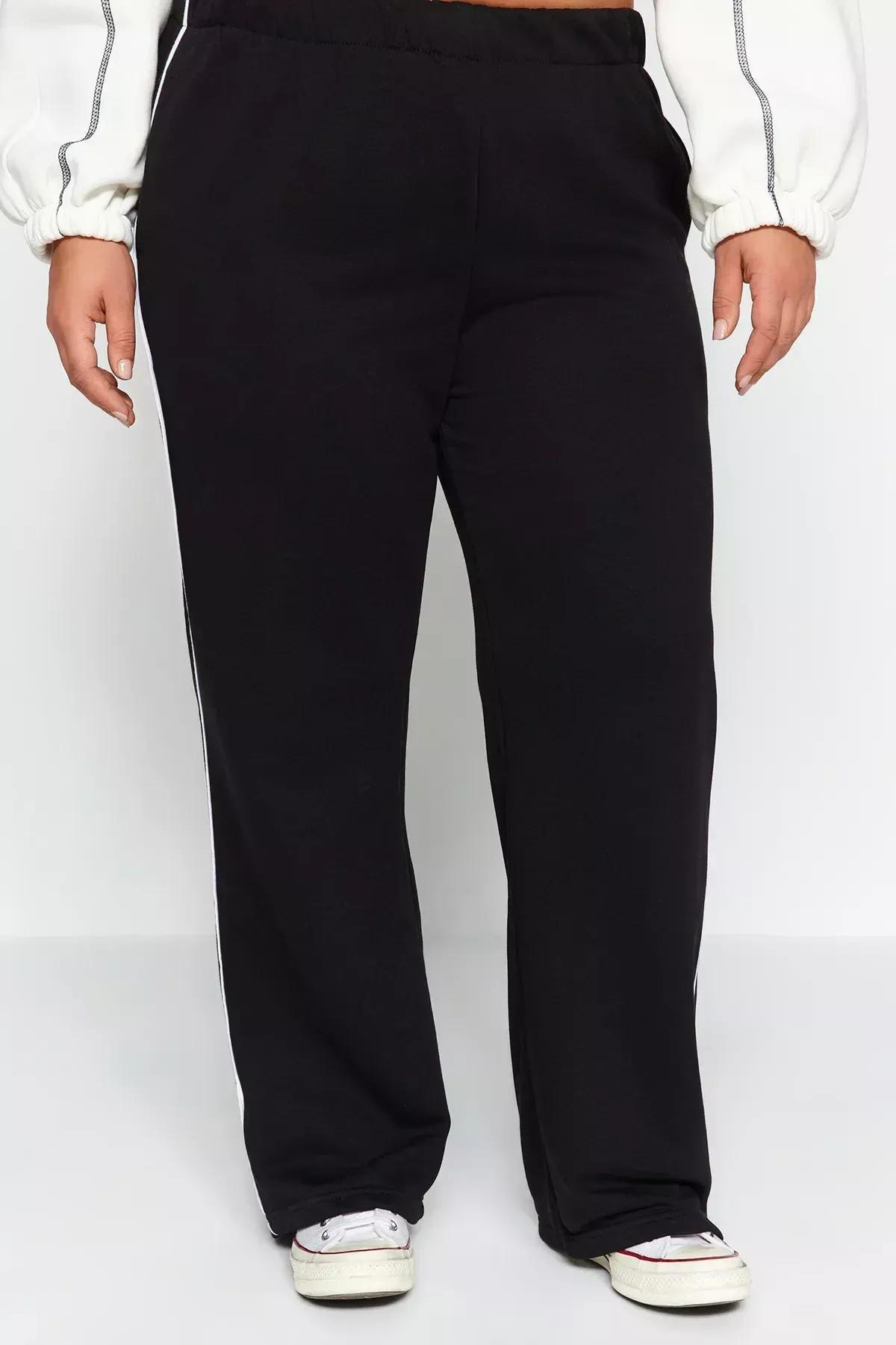 Black Wide-Cut Thick Knitted Sweatpants, , large image number 4