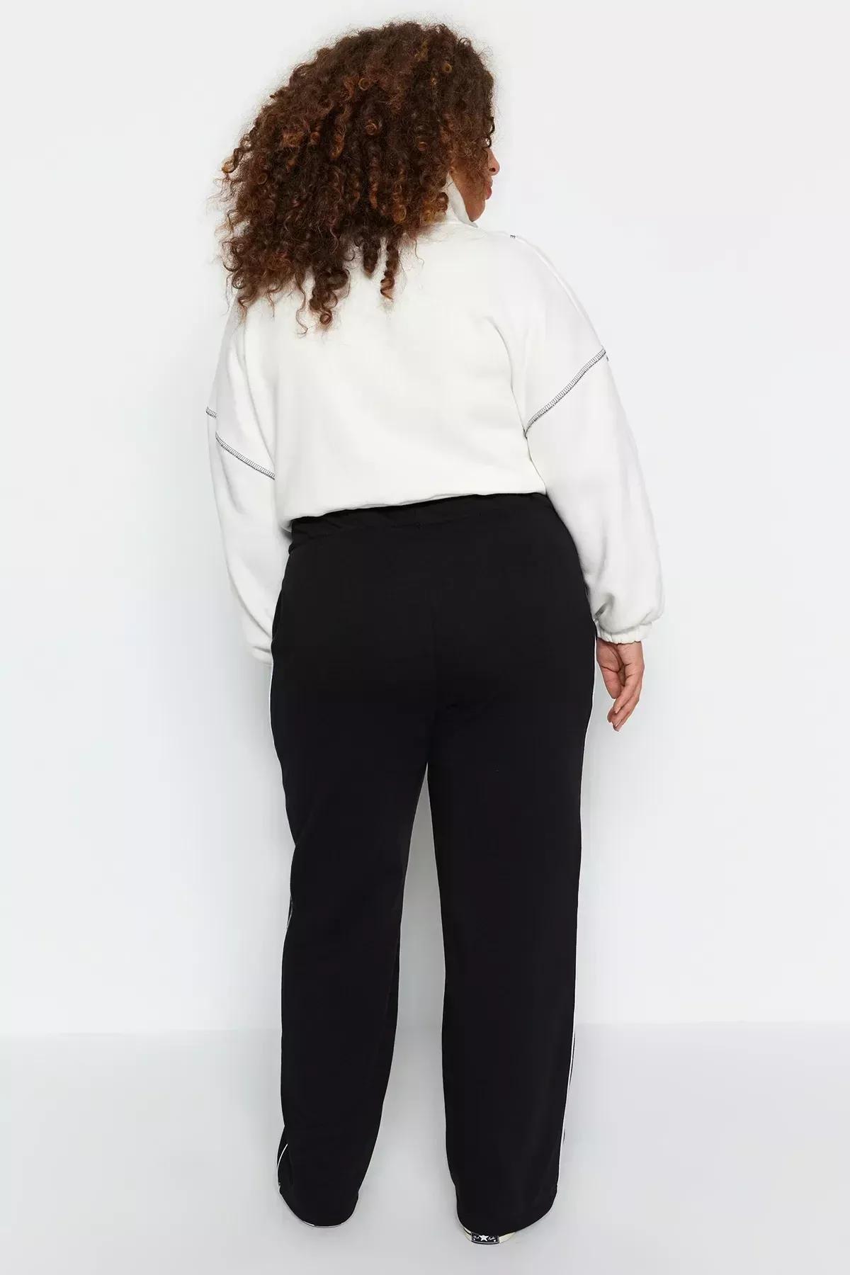 Black Wide-Cut Thick Knitted Sweatpants, , large image number 5