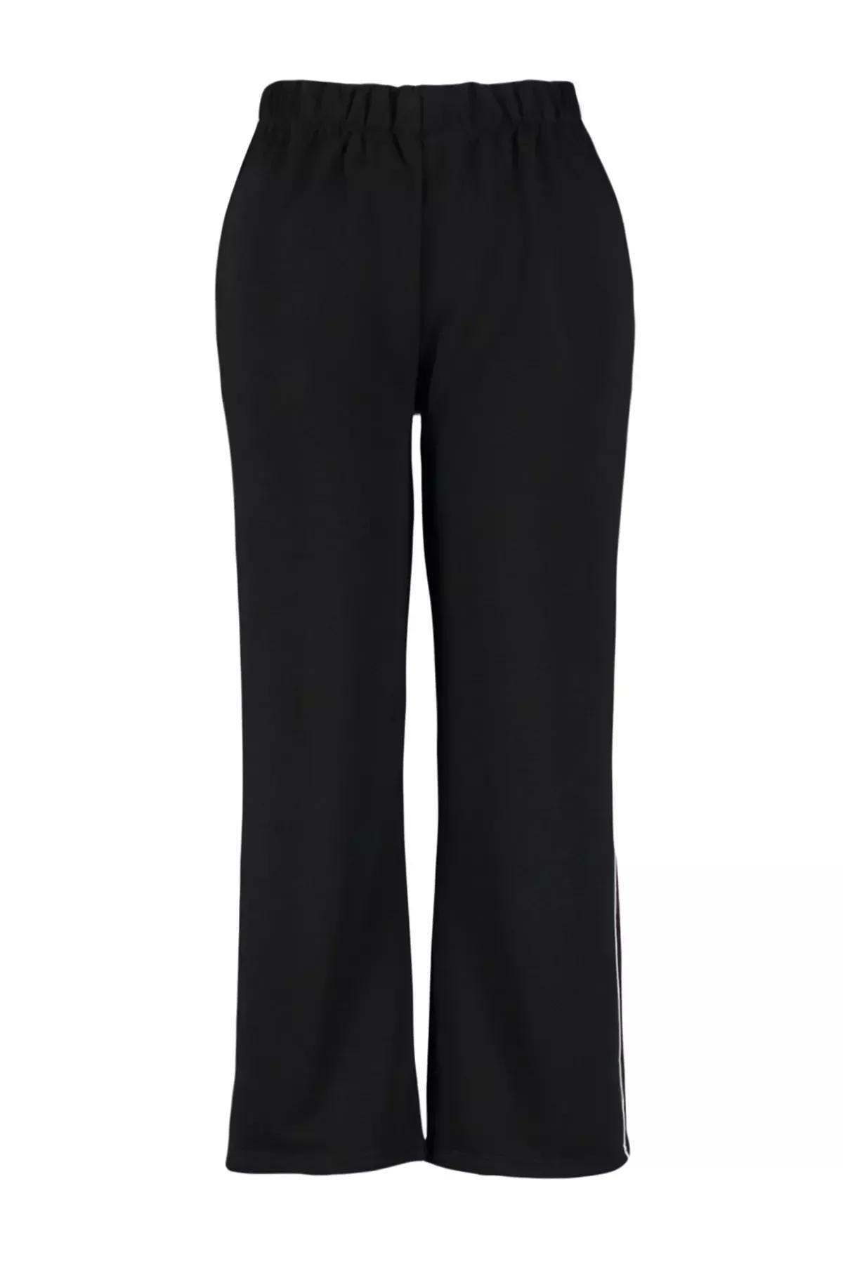 Black Wide-Cut Thick Knitted Sweatpants, , large image number 6