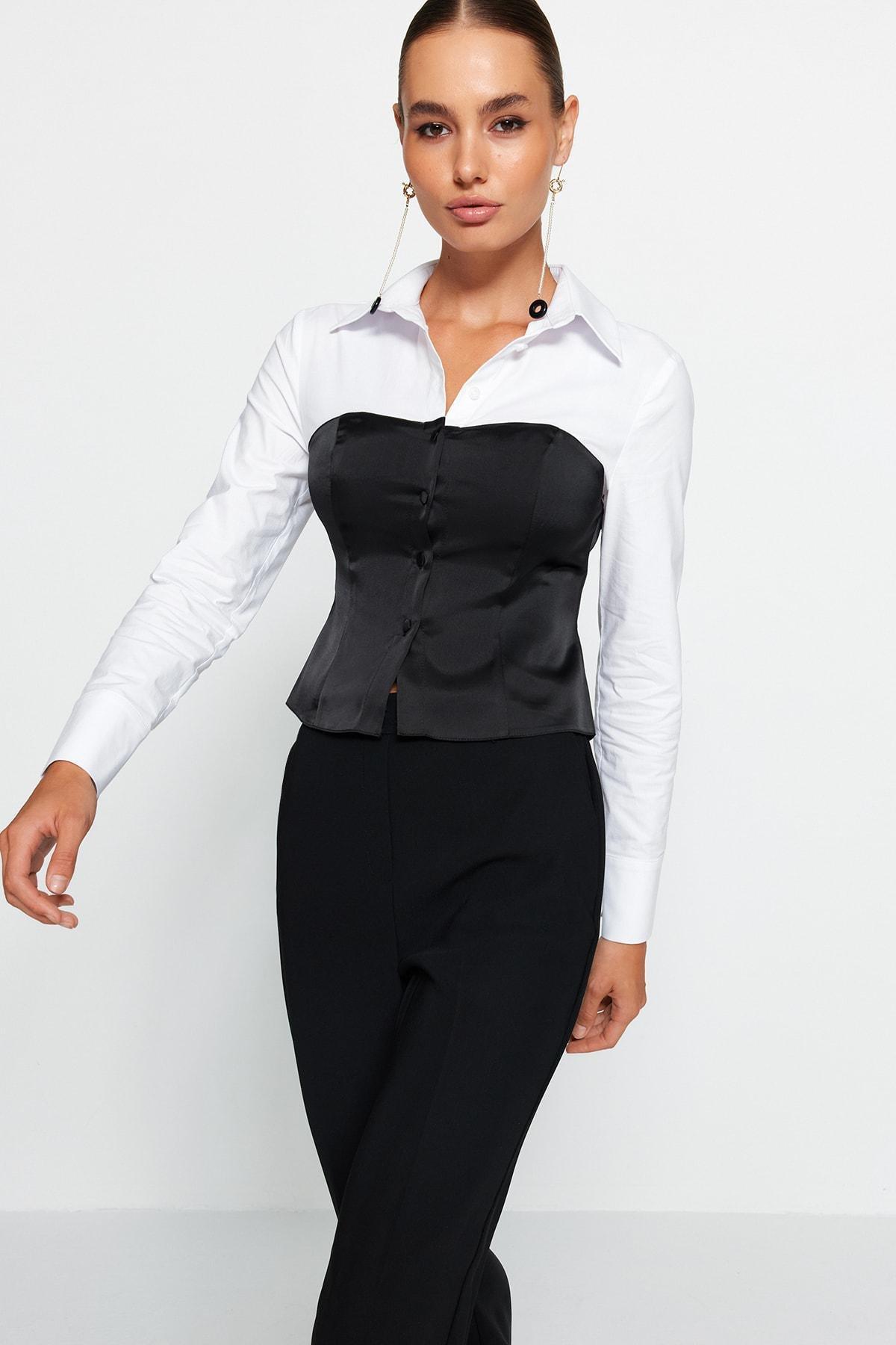 Trendyol - Black And White Fitted Shirt