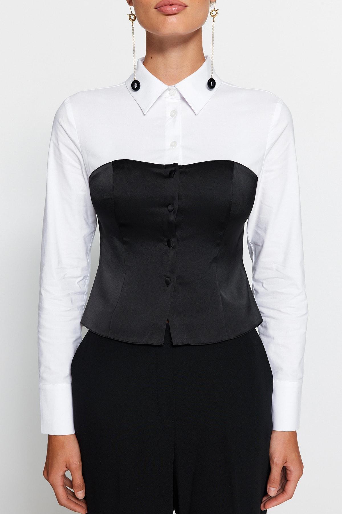 Trendyol - Black And White Fitted Shirt